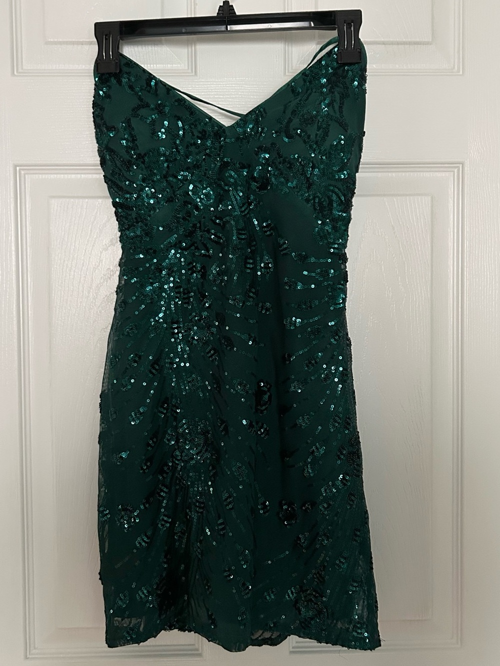 Lulus Keep Glowing Dark Green Sequin Lace-Up Bodycon Mini Dress Small
